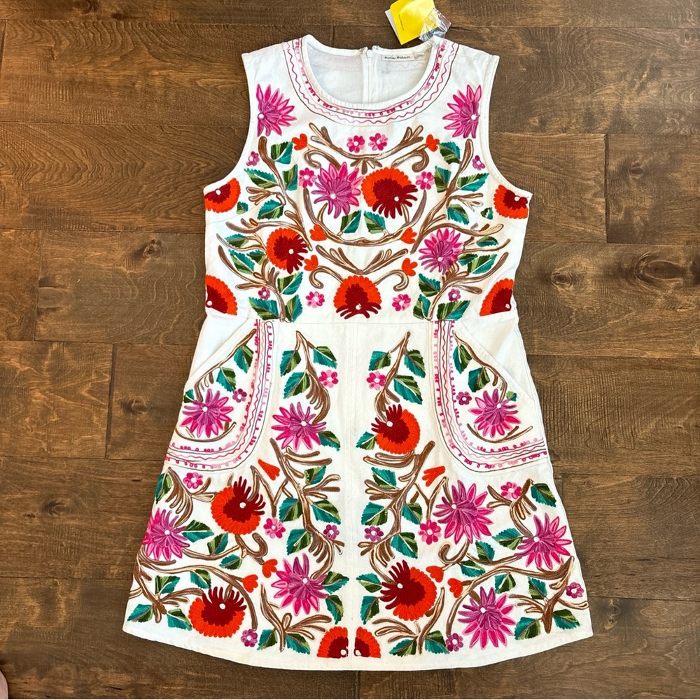 NWT Roller Rabbit Kuzu Embroidered Kiki Dress LARGE White Sleeveless